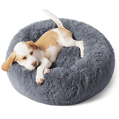 Bedsure Calming Dog Bed for Small Dogs - Donut Washable Small Pet Bed, 23 inches Anti-Slip Round Fluffy Plush Faux Fur Large Cat Bed, Fits up to 25 lbs Pets, Camel