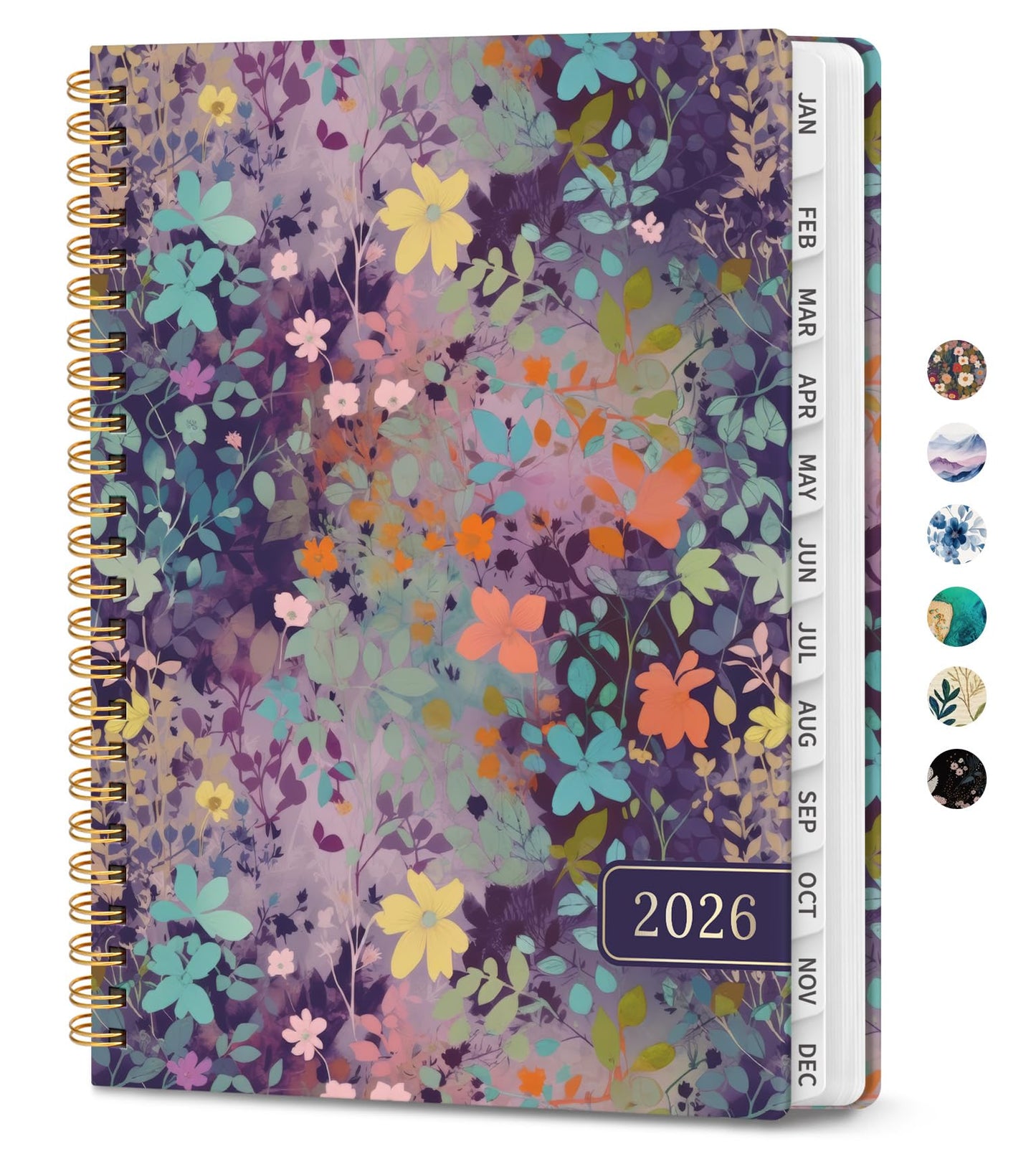 Hardcover 2026 Planner, Weekly and Monthly Calendar, Jan - Dec 2026 Planner Book with Tabs for Women, Inner Pocket, Spiral Bound, Perfect for Office/Home/School Supplies, Petals, A5, 6.3" x 8.5"