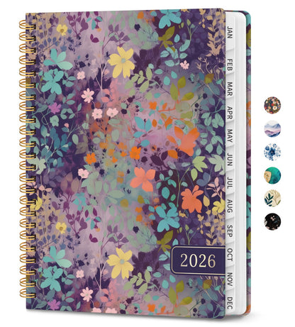 Hardcover 2026 Planner, Weekly and Monthly Calendar, Jan - Dec 2026 Planner Book with Tabs for Women, Inner Pocket, Spiral Bound, Perfect for Office/Home/School Supplies, Petals, A5, 6.3" x 8.5"