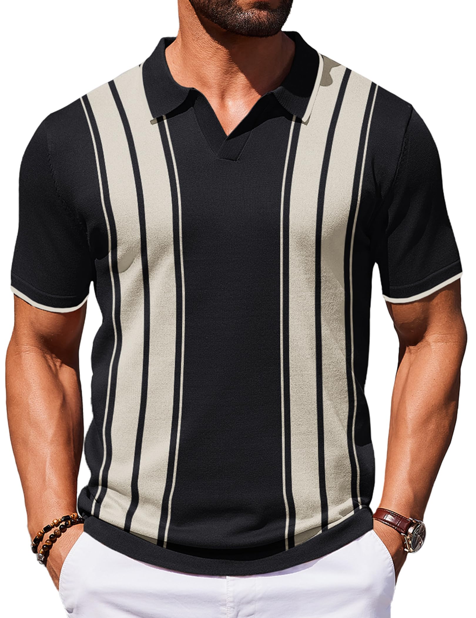 COOFANDY Mens Polo Shirts Short Sleeve Casual Knit Polo Shirt Vintage Golf T Shirts Old Money Tops