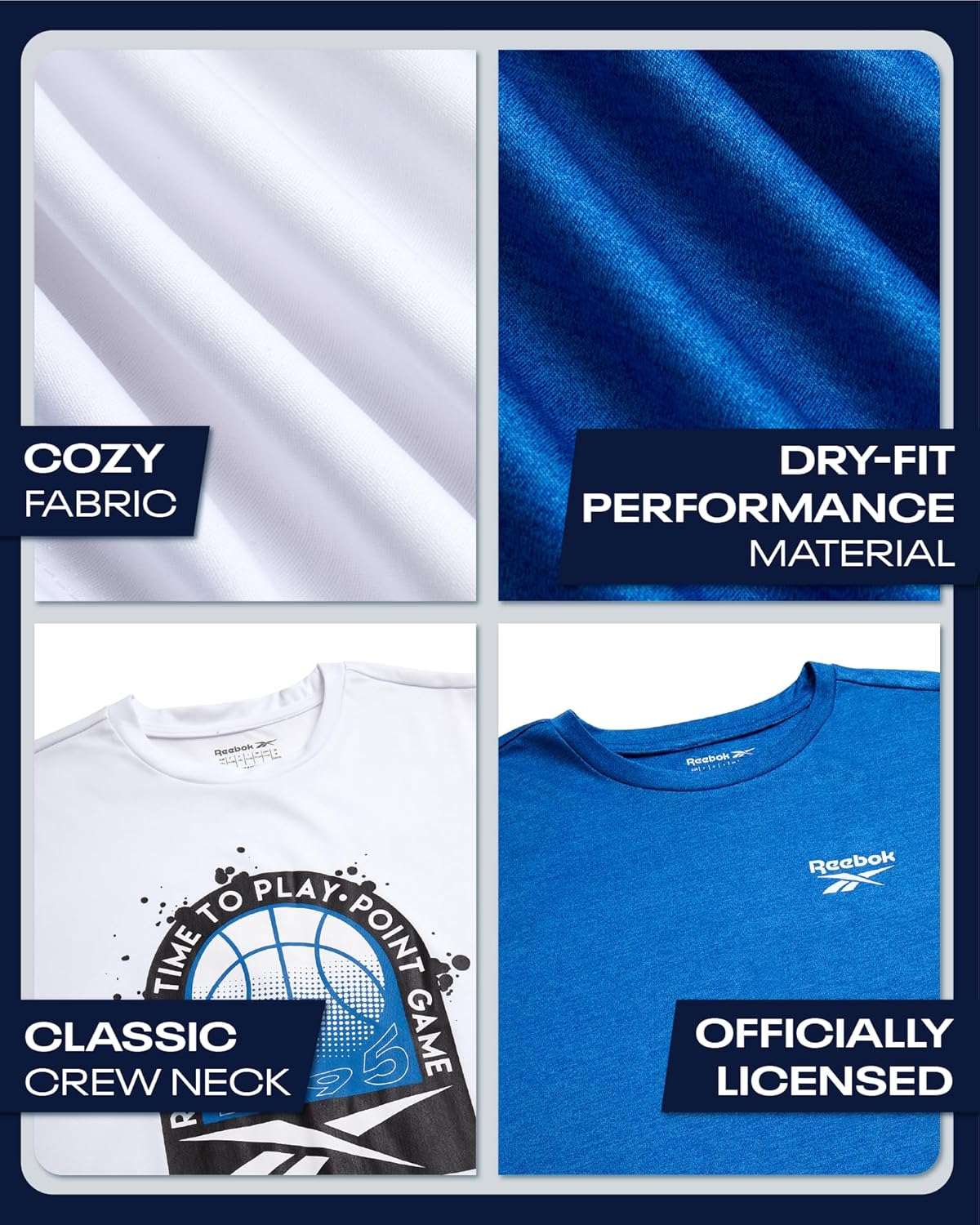 Reebok Boys Shirts - 2 Pack Active Performance Dry Fit T Shirts for Boys - Athletic Training Tops for Kids (8-20)
