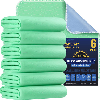4 Pack 36” x 36” Extra Heavy Absorbency Washable Underpads, Waterproof Quick Drying Nursing Incontinence Reusable Washable Bed Pee Pads for Dogs, Diaper Changing & Adults, Green