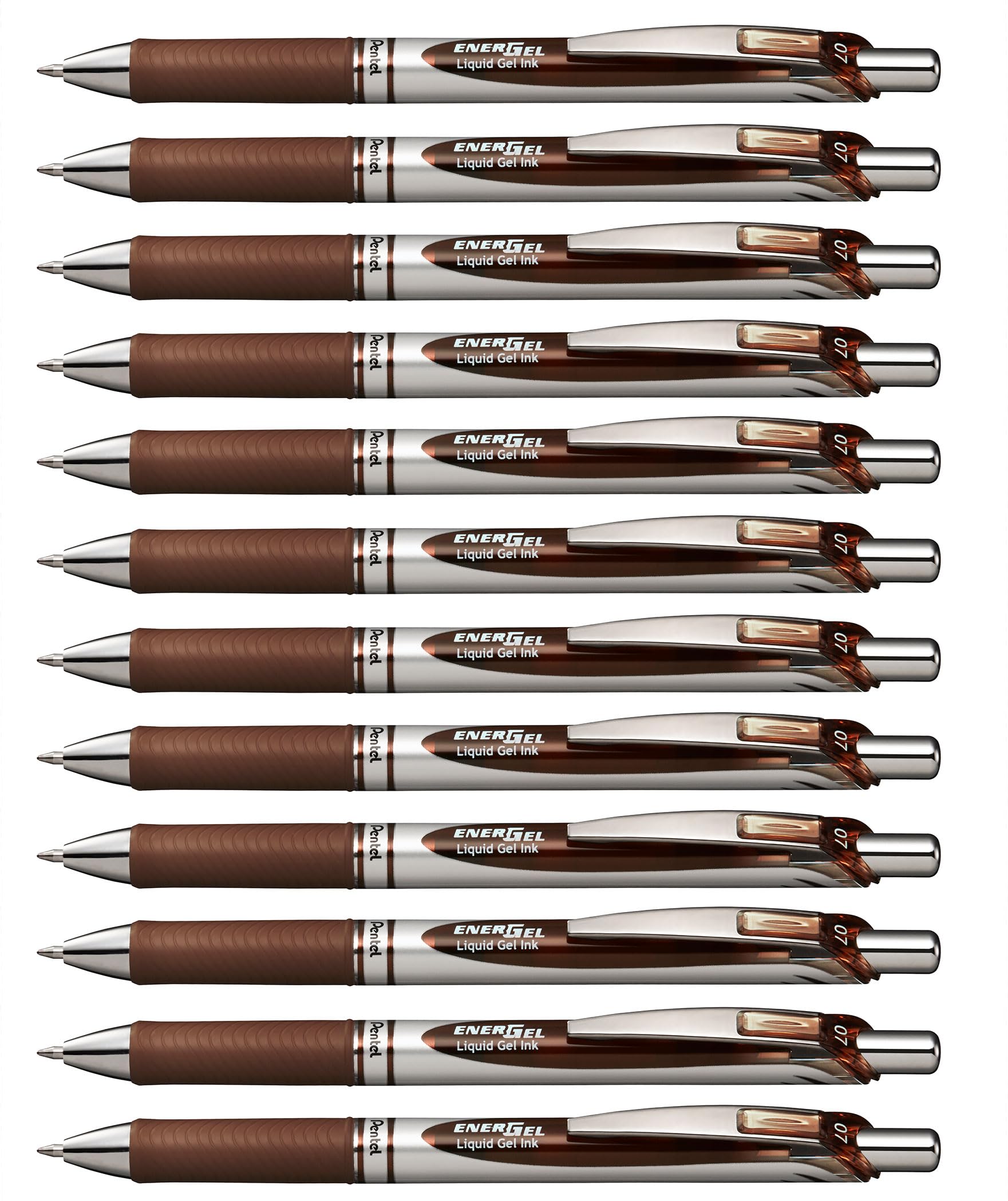 Pentel EnerGel Retractable Liquid Gel Pens, Medium Point, 0.7 mm, Silver Barrel, 12 Black Ink pens, the Ultimate writing pens, the Best Writing Pens for office, school and journaling, Pack of 12
