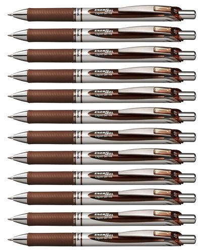 Pentel EnerGel Retractable Liquid Gel Pens, Medium Point, 0.7 mm, Silver Barrel, 12 Black Ink pens, the Ultimate writing pens, the Best Writing Pens for office, school and journaling, Pack of 12