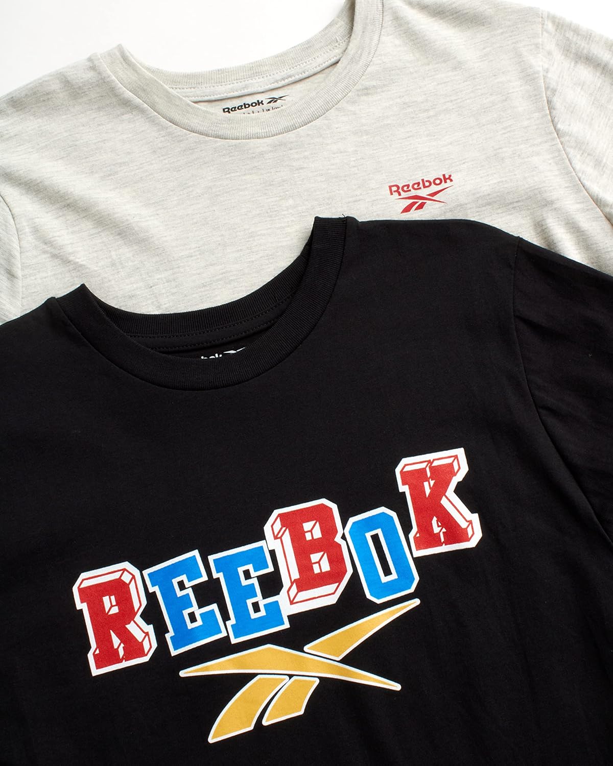 Reebok Boys' Athletic T-Shirt - 2 Pack Short Sleeve Crew Neck Active Performance Logo Graphic Tees for Boys (Sizes: 8-20)