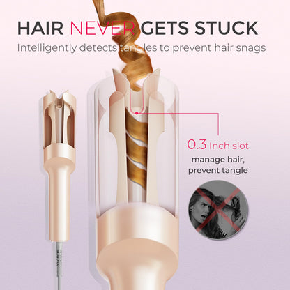 TYMO Automatic Rotating Curling Iron - TYMO CURLPRO Beach Waves Curling Wand, Portable Hair Curler, 500 Million Ionic, Dual Voltage & Lightweight for Travel, Ceramic Coating, 1 1/4 Inch, Metallic Gray