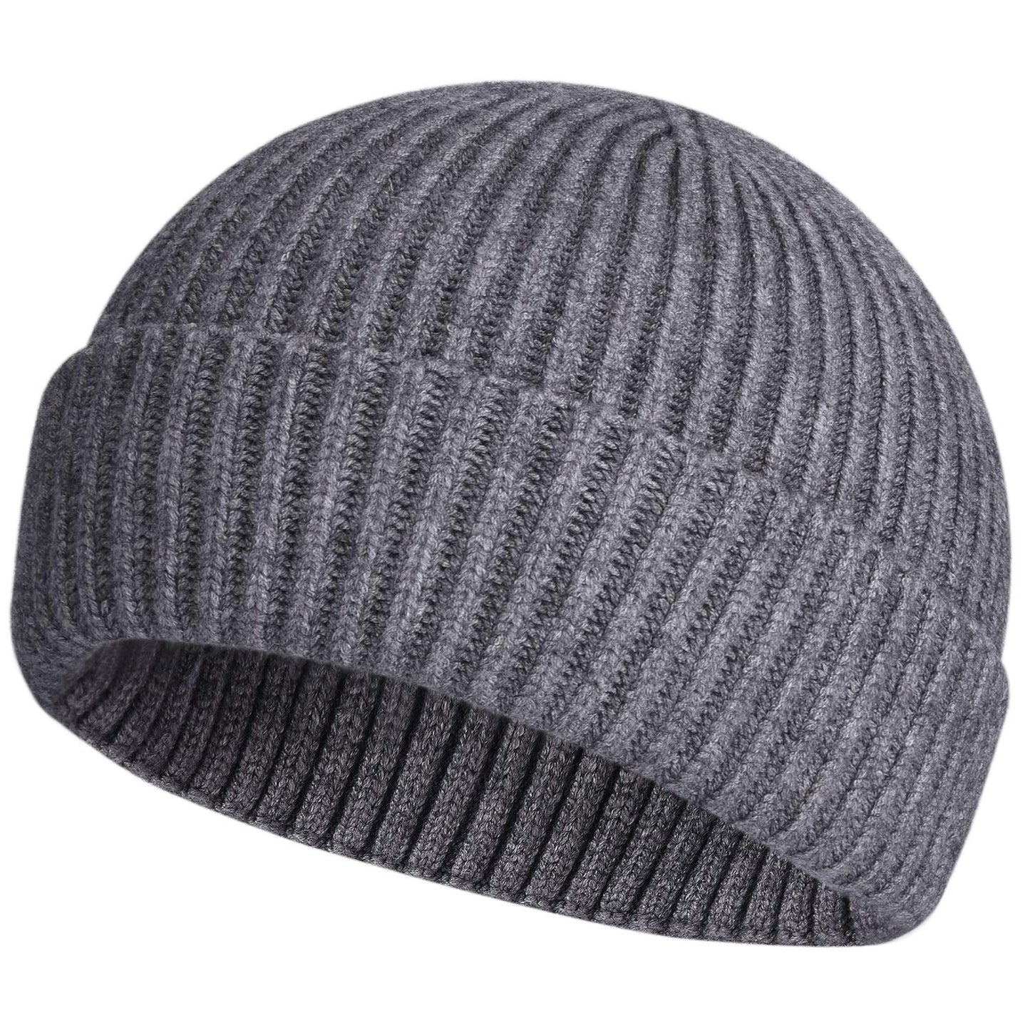 ROYBENS Swag Wool Knit Cuff Short Fisherman Beanie for Men Women, Winter Warm Hats