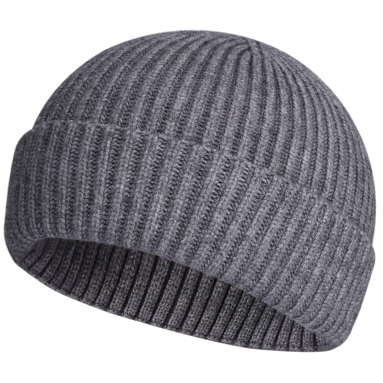 ROYBENS Swag Wool Knit Cuff Short Fisherman Beanie for Men Women, Winter Warm Hats