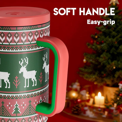 Meoky 40 oz Christmas Tumbler with Handle and Straw, Xmas Tumbler with Lid and Straw, Insulated Stainless Steel Travel Mug, Christmas Gifts for Women Men Adults (Jolly Reindeer)