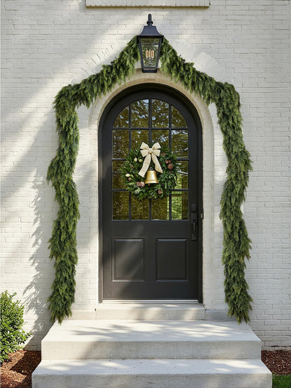 9ft Christmas Cedar Garland with Soft Thickness Pine, Artificial Green Faux Cedar Pine Garland for Mantle Fireplace Indoor Outdoor Holiday Party Home Decoration（2 Pcs）