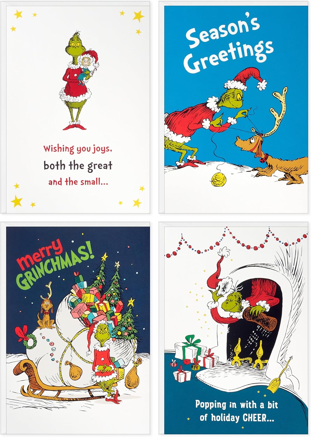 Hallmark Dr. Seuss Grinch Boxed Christmas Card Assortment (24 Cards and 24 Envelopes) Cindy Lou Who, Max the Dog, Merry Grinchmas
