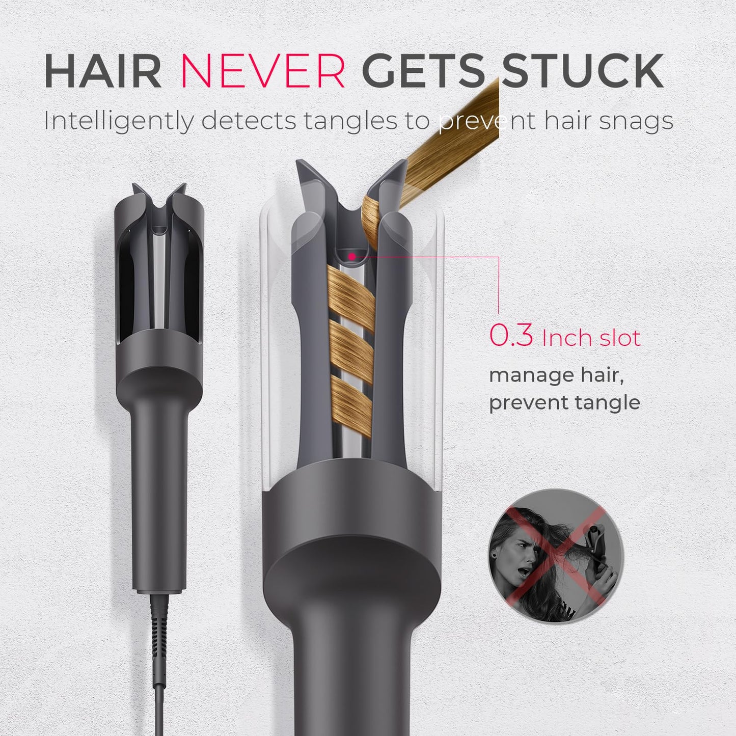 TYMO Automatic Rotating Curling Iron - TYMO CURLPRO Beach Waves Curling Wand, Portable Hair Curler, 500 Million Ionic, Dual Voltage & Lightweight for Travel, Ceramic Coating, 1 1/4 Inch, Metallic Gray