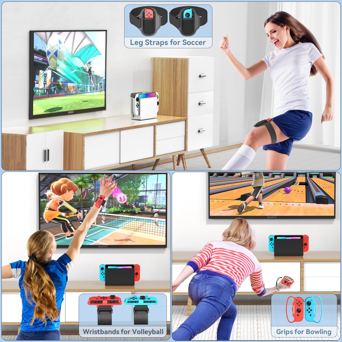 Switch Sports Accessories Kit with Storage Station - Compatible with Switch/OLED & Joy-con, Ideal for Family Sports Party Game Storage and Organization Wii U PS3 Interactive Gaming Figures