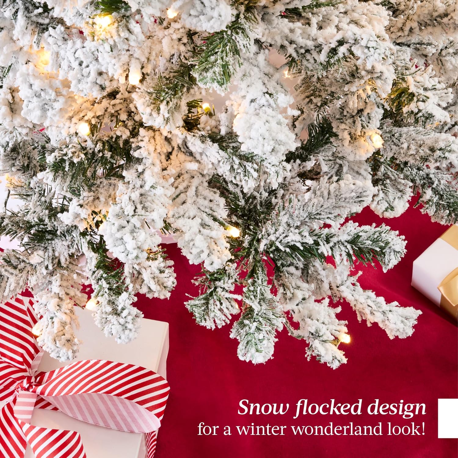 Best Choice Products Flocked Pencil Christmas Tree, Pre-Lit Slim Artificial Holiday Decoration, 7.5ft Lighted Skinny w/Base, Warm White Lights