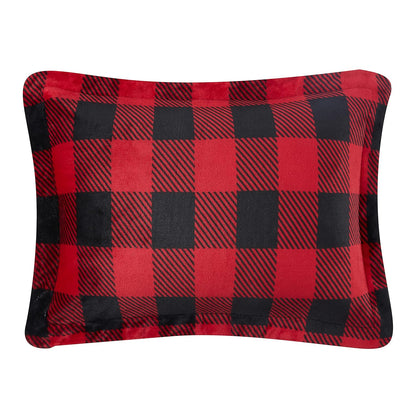 Amazon Basics 3 Piece Bedding Set, Micromink Sherpa, Ultra-Soft, Warm All Season Comforter, Full/Queen, Red Buffalo Plaid