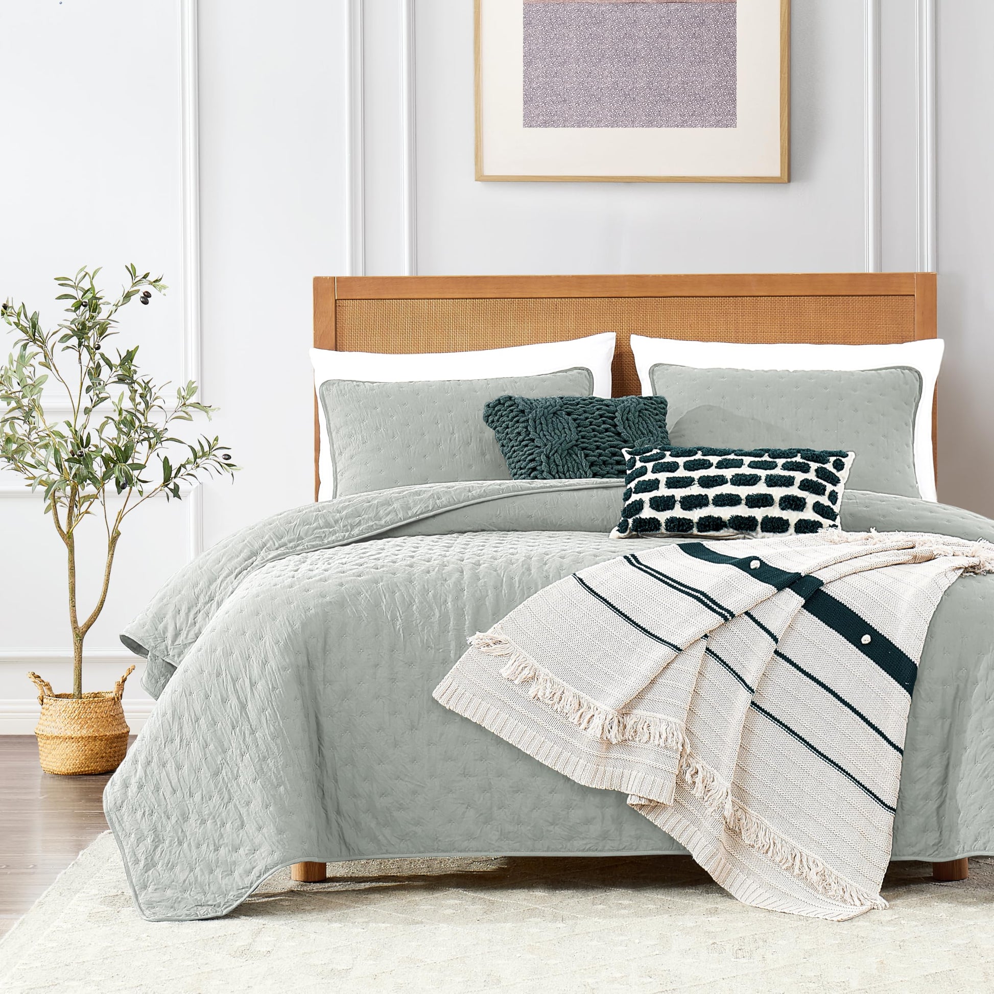 ROARINGWILD Ivory Queen Size Quilt Bedding Sets with 2 Pillow Shams, Full Cream Lightweight Soft Bedspread Coverlet, Thin Comforter Bed Cover for All Season, 3 Pieces, 90x90 inches