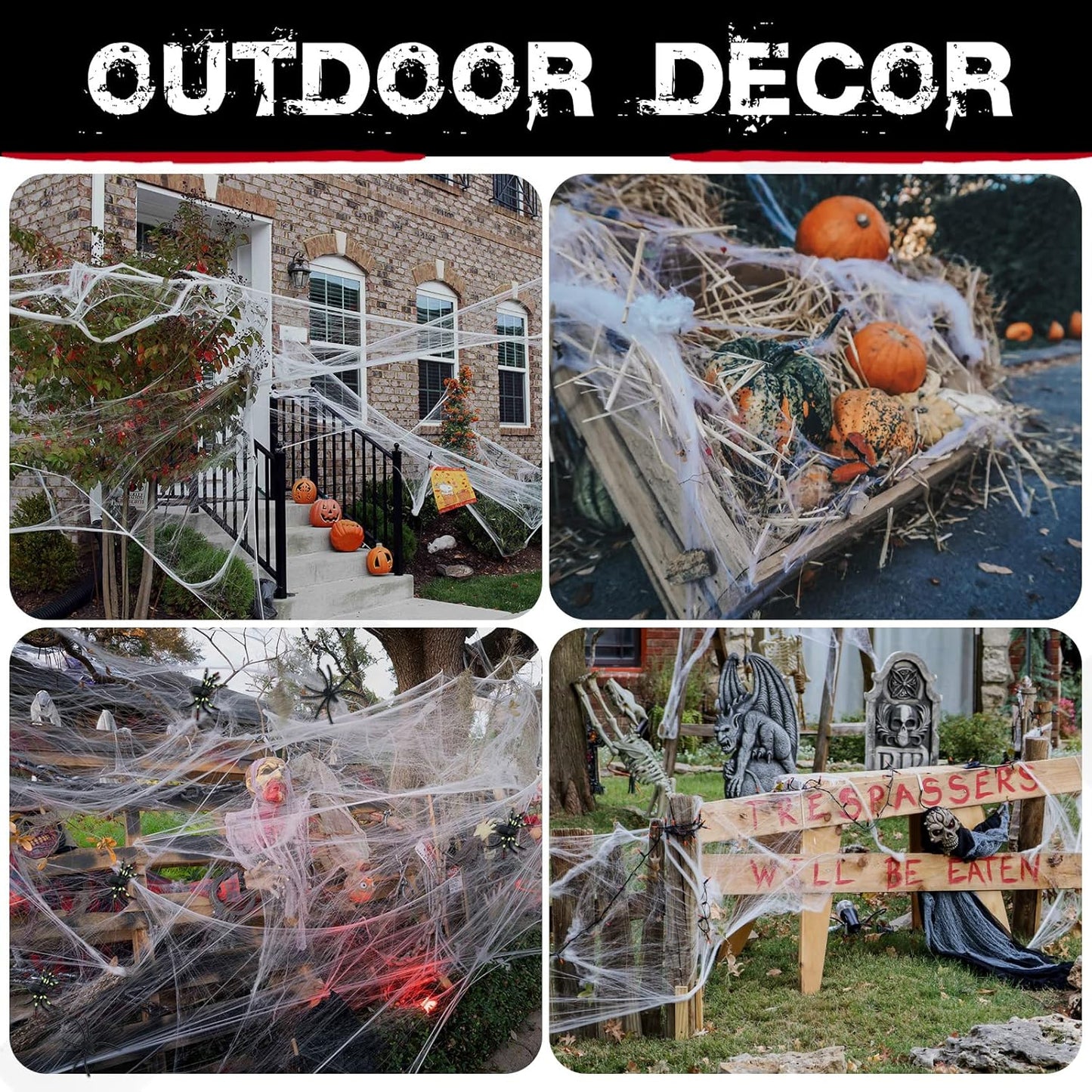 200 sqft Halloween Spider Webs Decorations with 10 Extra Fake Spiders, Super Stretchy Cobwebs for Halloween Decor Indoor and Outdoor