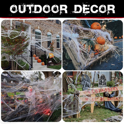 200 sqft Halloween Spider Webs Decorations with 10 Extra Fake Spiders, Super Stretchy Cobwebs for Halloween Decor Indoor and Outdoor