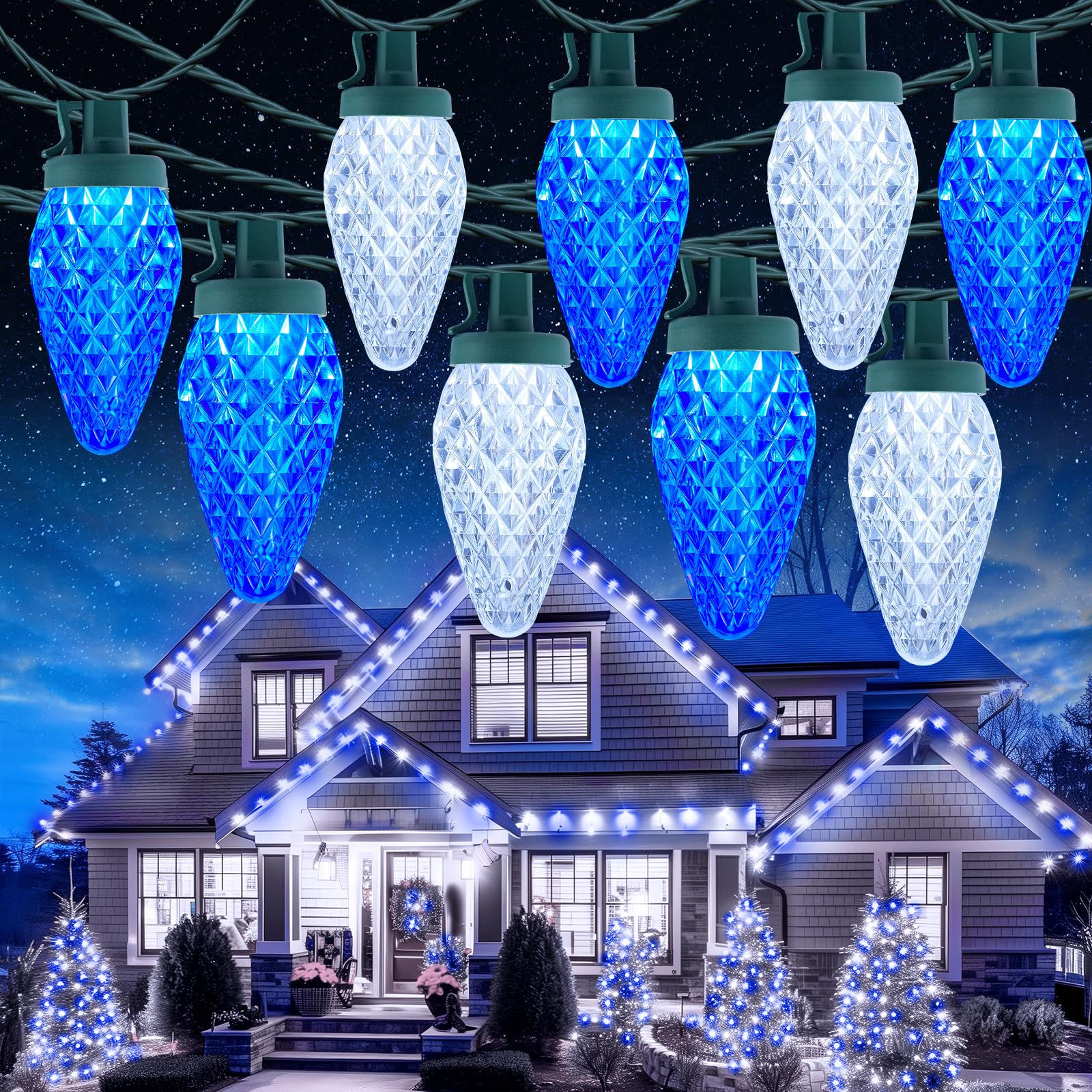 C9 Christmas Lights Outdoor, 114 Feet 150 LED C9 String Lights with Timer & 8 Light Modes, Waterproof Commercial Grade Connectable Christmas Tree Lights for Indoor Outside Roofline Patio, Multicolor