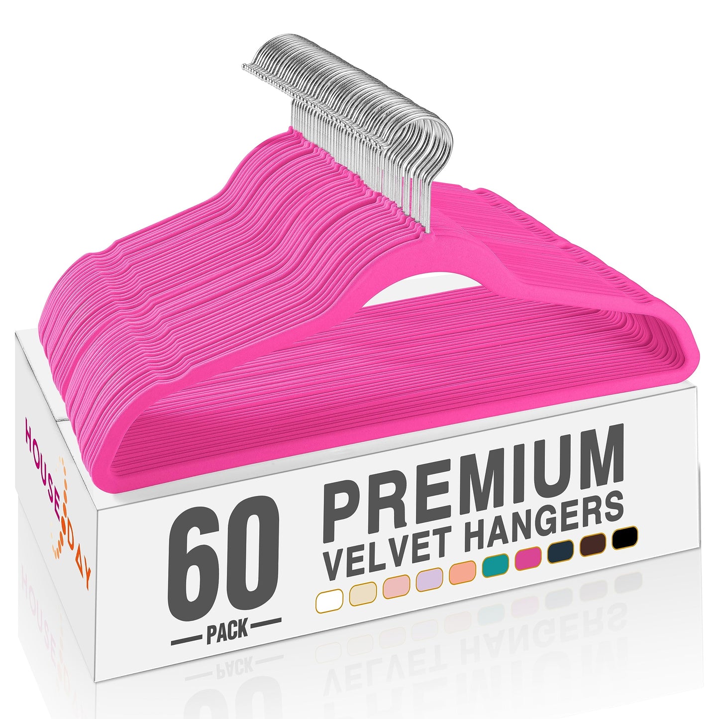 HOUSE DAY Black Velvet Hangers 60 Pack, Non Slip Clothes Felt Hanger Heavy Duty for Coat, Premium Slim Space Saving Suit Hangers for Closet Organizer, 360° Rotating Silver Hook