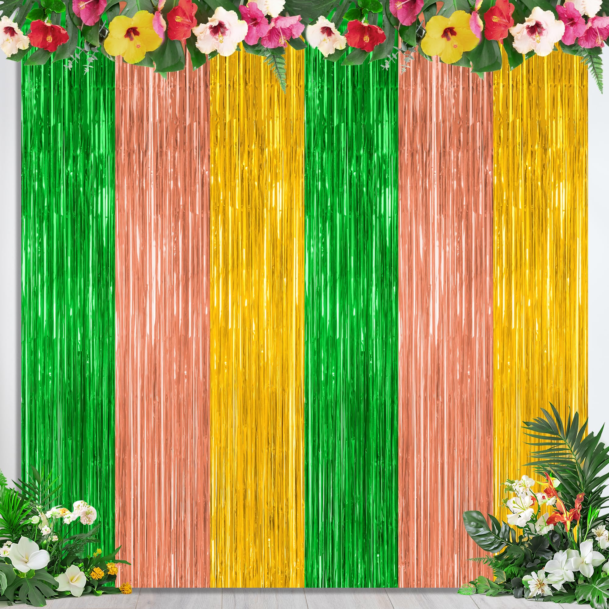 2 Pack Halloween Backdrop, 3.28 FT x 7.05 FT Foil Fringe Curtains, Orange Purple Black Party Streamer Tinsel Backdrop Curtains, Halloween Decorations Door Decor Photo Props Party Supplies