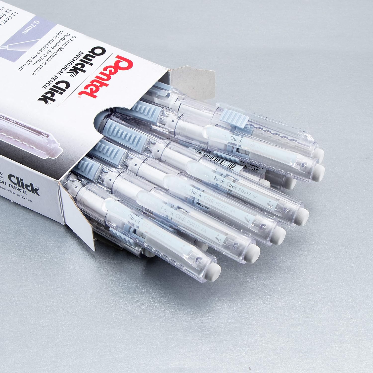 Pentel Quick Click Mechanical Pencil, (0.7mm), Medium, Gray Barrel, Box of 12 Pencils (PD217N)