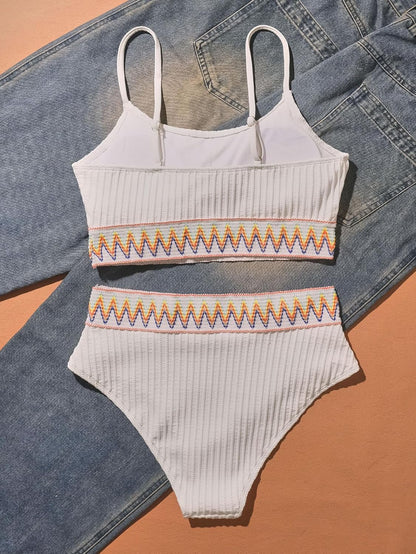 Limeeke Women High Waisted Bikini Sets Ribbed Color Block Two Piece Swimsuit Scoop Neck Bathing Suit