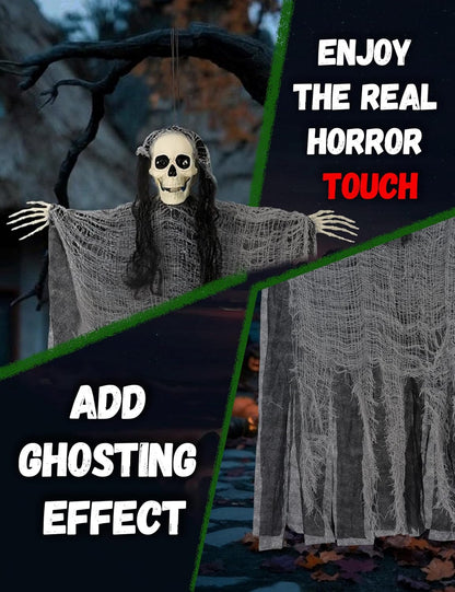 3 Pack Hanging Halloween Skeleton Ghosts Decor - Grim Reapers Flying Ghost with Adjustable Arms for Haunted House Prop Party Indoor Halloween Decorations Outdoor