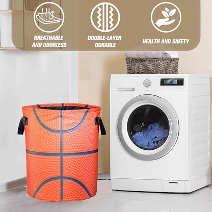 Basketball Texture Laundry Basket Ball Foldable Waterproof Oxford Cloth Funny Tote Bag Laundry Hamper Clothes Storage Bucket Toy Organizer For Bathroom/Laundry Storage/Bedroom 17.7x13.7 Inch