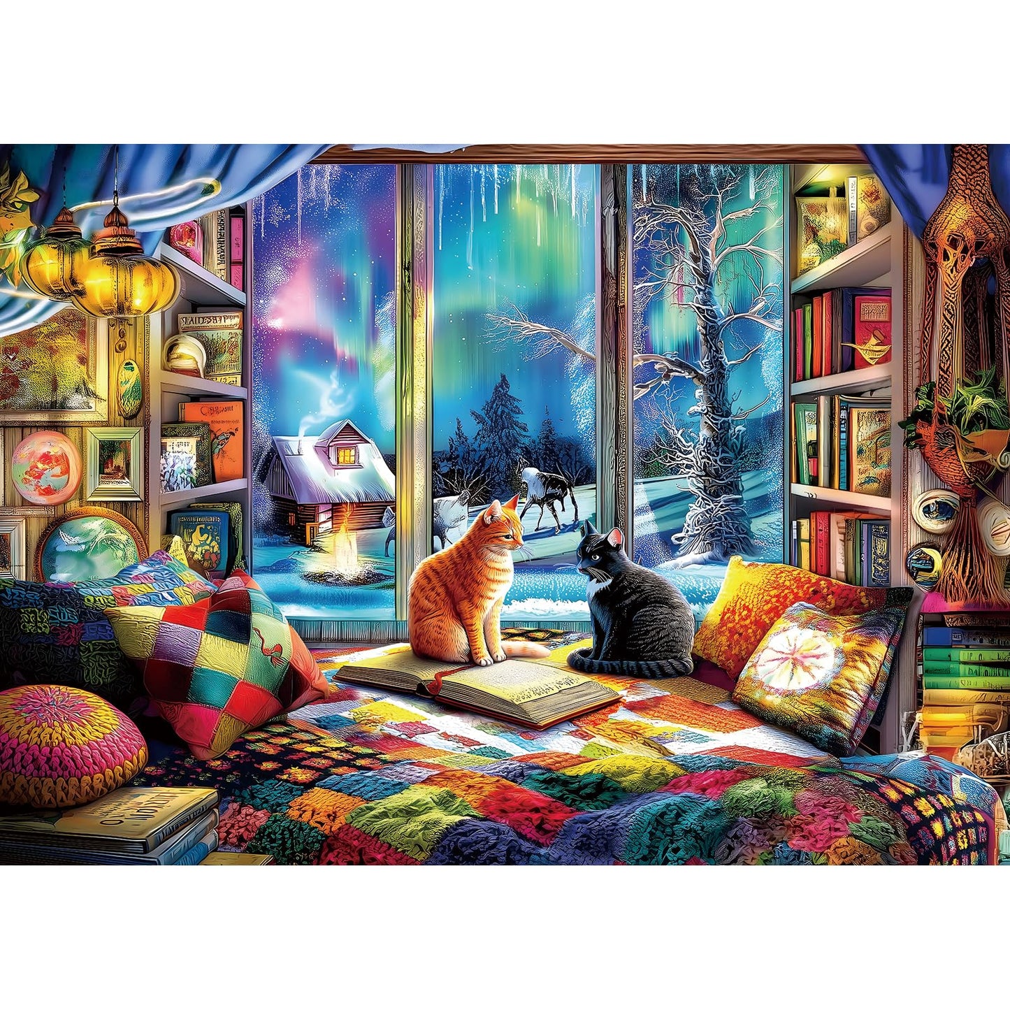 Christmas 500 Piece Jigsaw Puzzles for Adults Holiday Scene Puzzle with Letters on Back Festive Tree Stockings Fireplace Scene Fun Family Puzzles Gift for Adults Seniors（20" x 20"）