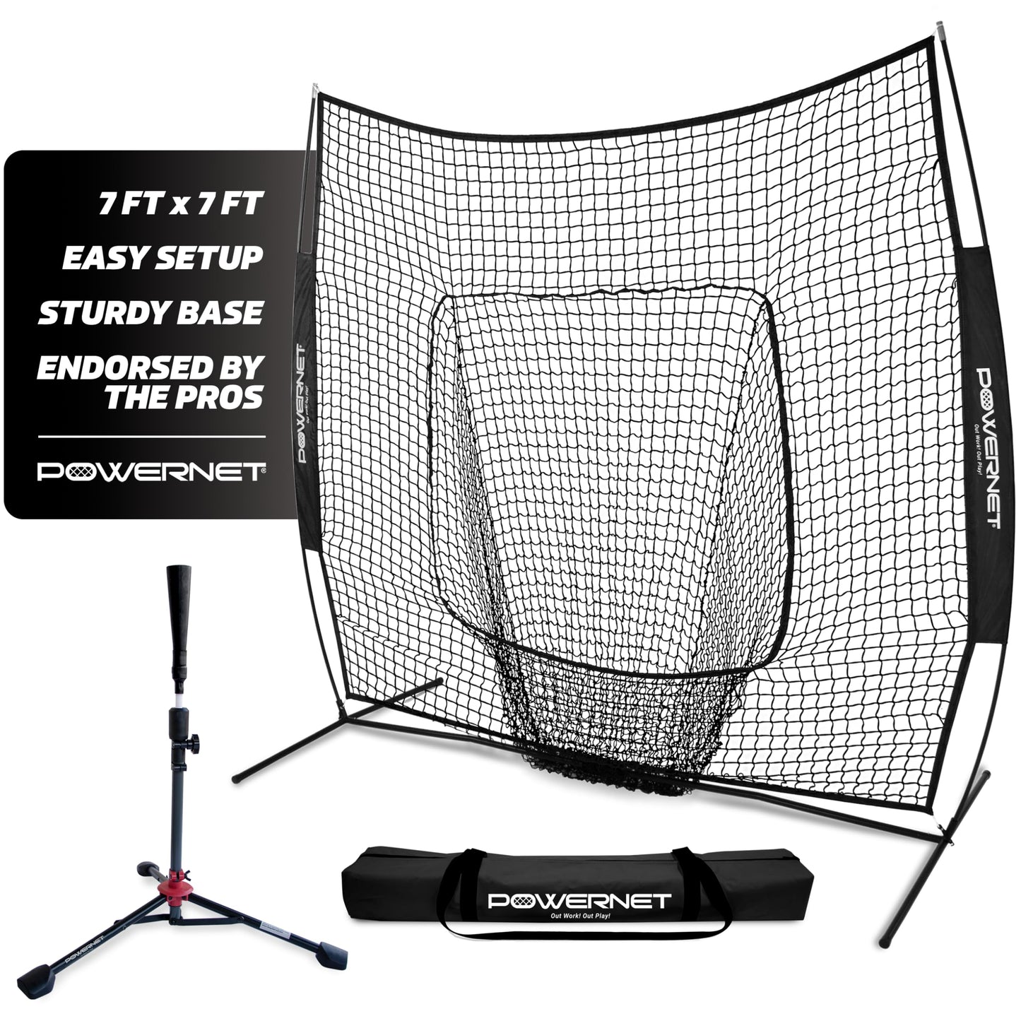 PowerNet Baseball Softball Practice Net 7x7 with Baseball Accessories for Practice Pitching, Batting & Fielding, Ball Caddy, Weighted Baseballs, Tee