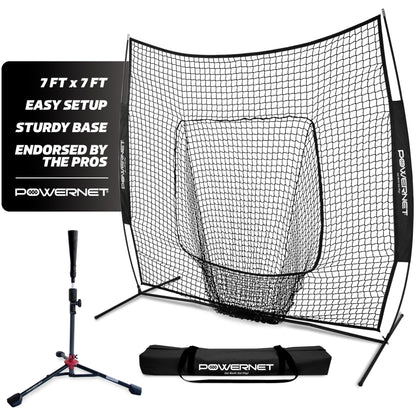 PowerNet Baseball Softball Practice Net 7x7 with Baseball Accessories for Practice Pitching, Batting & Fielding, Ball Caddy, Weighted Baseballs, Tee
