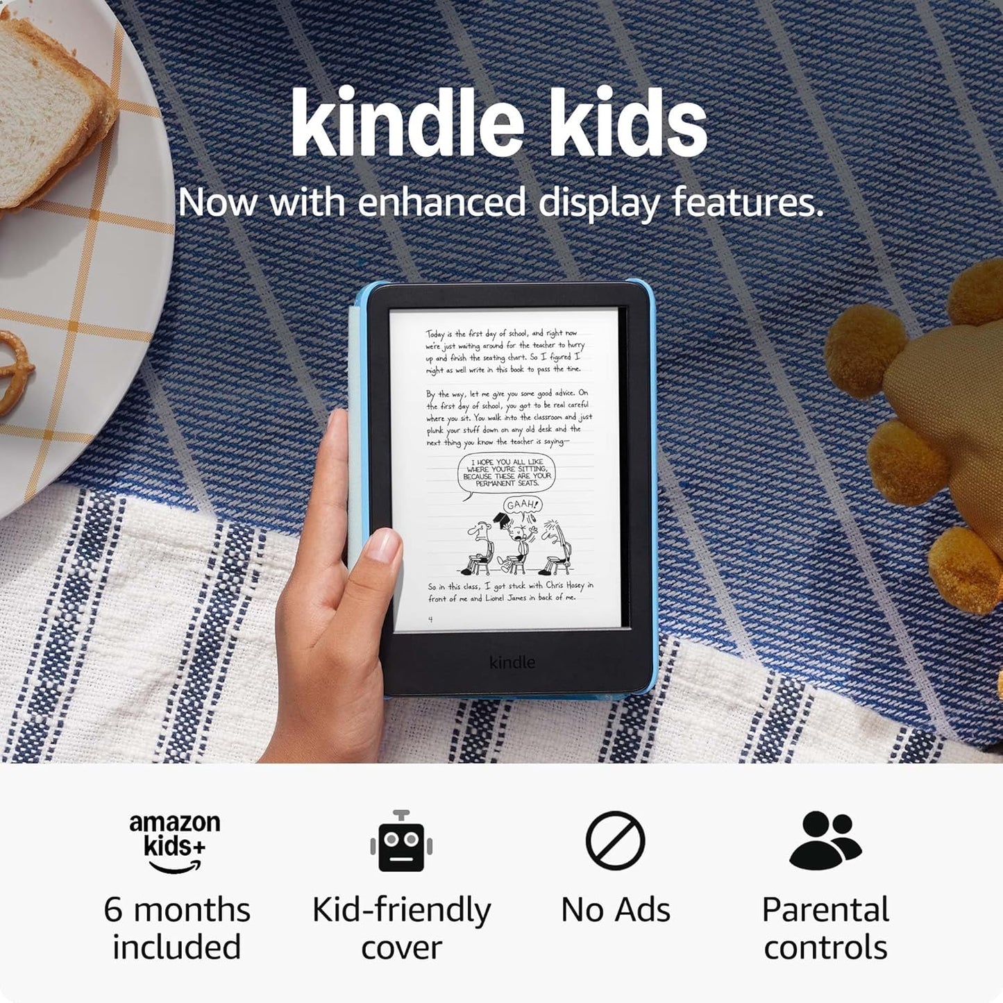 Amazon Kindle Kids 16GB (newest model) - If it breaks, we will replace it, includes ad-free books and cover, with glare-free display, faster page turns - Ocean Explorer