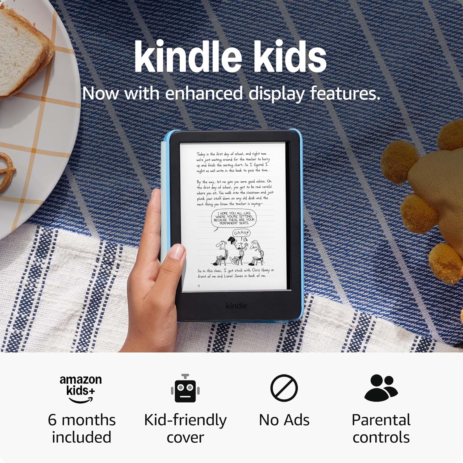 Amazon Kindle Kids 16GB (newest model) - If it breaks, we will replace it, includes ad-free books and cover, with glare-free display, faster page turns - Ocean Explorer