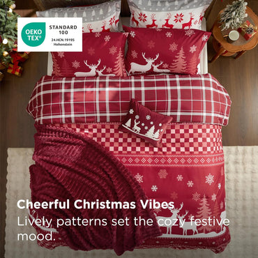 Bedsure Christmas King Comforter Set - 5 Pieces Christmas Bedding Set, King Bed in a Bag with 1 Soft Snowflake and Elk Reversible Comforter, 2 Pillow Shams, 1 Throw Blanket and 1 Decorative