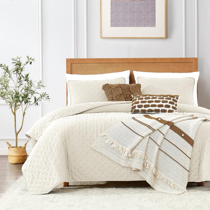 ROARINGWILD Ivory Queen Size Quilt Bedding Sets with 2 Pillow Shams, Full Cream Lightweight Soft Bedspread Coverlet, Thin Comforter Bed Cover for All Season, 3 Pieces, 90x90 inches