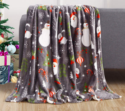 Elegant Comfort Luxury Velvet Super Soft Christmas Prints Fleece Blanket-Holiday Theme Home Décor Fuzzy Warm and Cozy Throws for Winter Bedding, Couch and Gift, 50 x 60 inch, Burgundy Reindeer