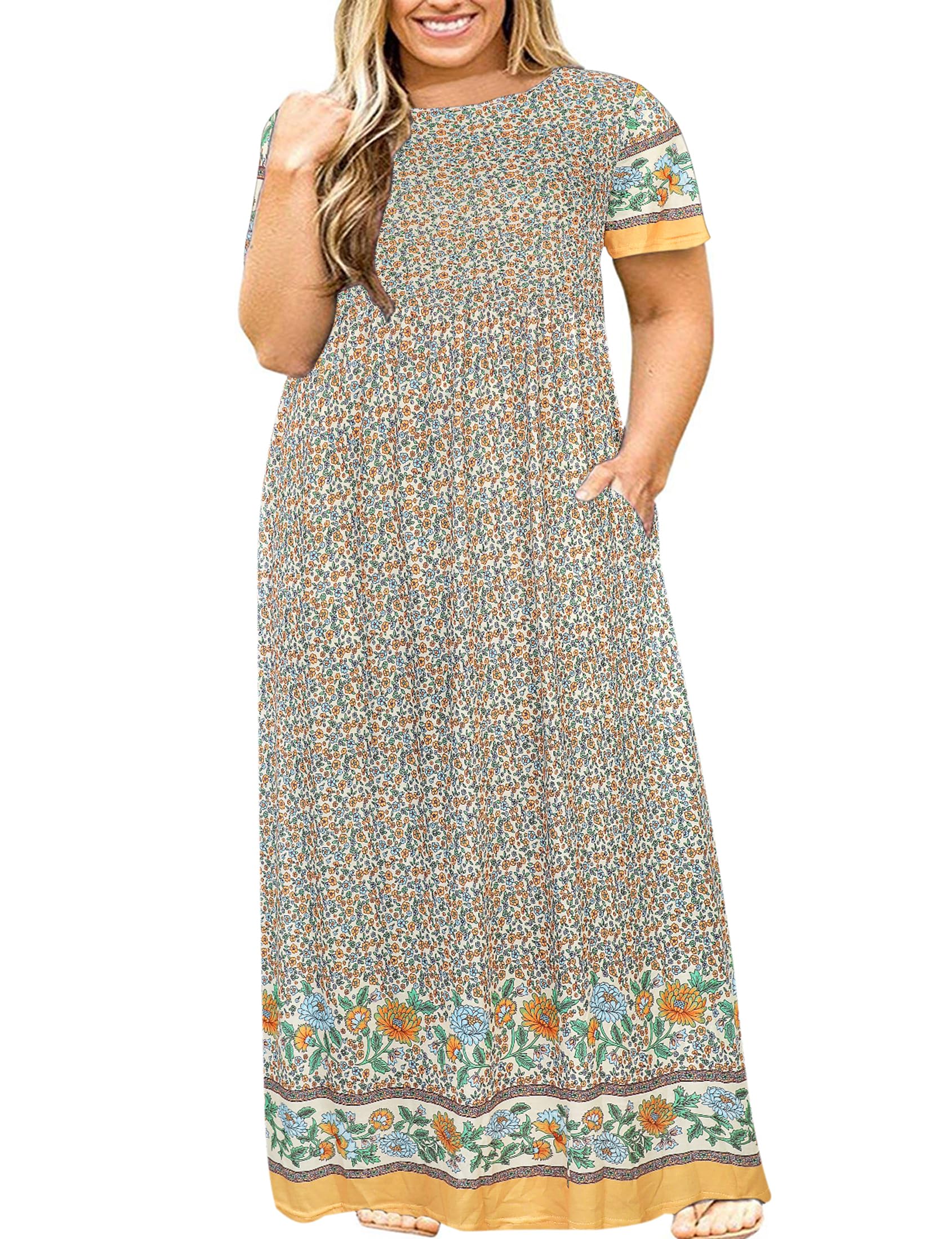 Halife Plus Size Dresses for Curvy Women Summer Casual Beach Long Maxi Dress with Pockets