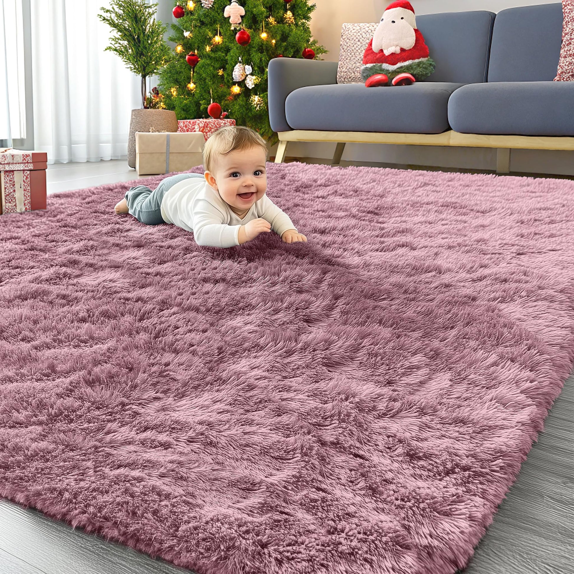 OLANLY Area Rugs for Living Room Bedroom, Machine Washable 4x5.9 ft Soft Fluffy Shaggy Bedside Rug, Indoor Floor Carpet for Kids Girls and Boys, Dorms, Nursery Rooms, Home Decor Aesthetic, Grey