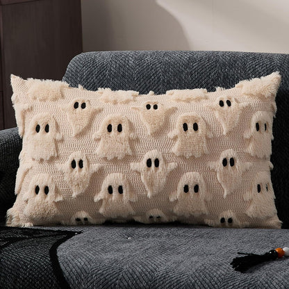 DFXSZ Halloween Pillow Covers 12x20 inch Ghost Decor Beige Halloween Lumbar Pillow Covers Decorative for Halloween Home Decor for Sofa 095B