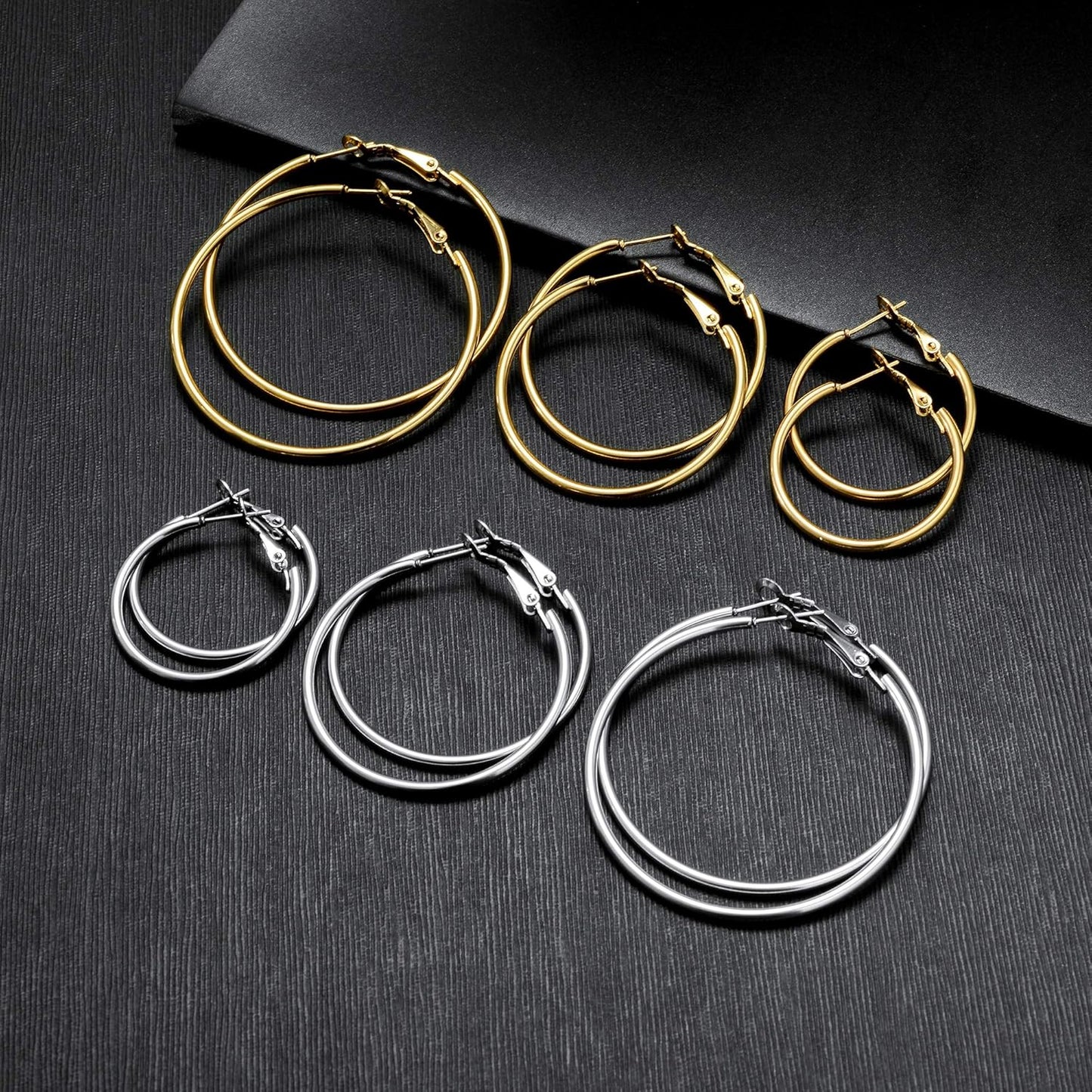 Stainless Steel Gold/Silver Plated Hoop Earrings for Women, Hypoallergenic 14k Gold Hoops Huggie Earrings Lightweight Cartilage Small CZ Ball Flatback Studs Earring Pack for Multiple Piercing