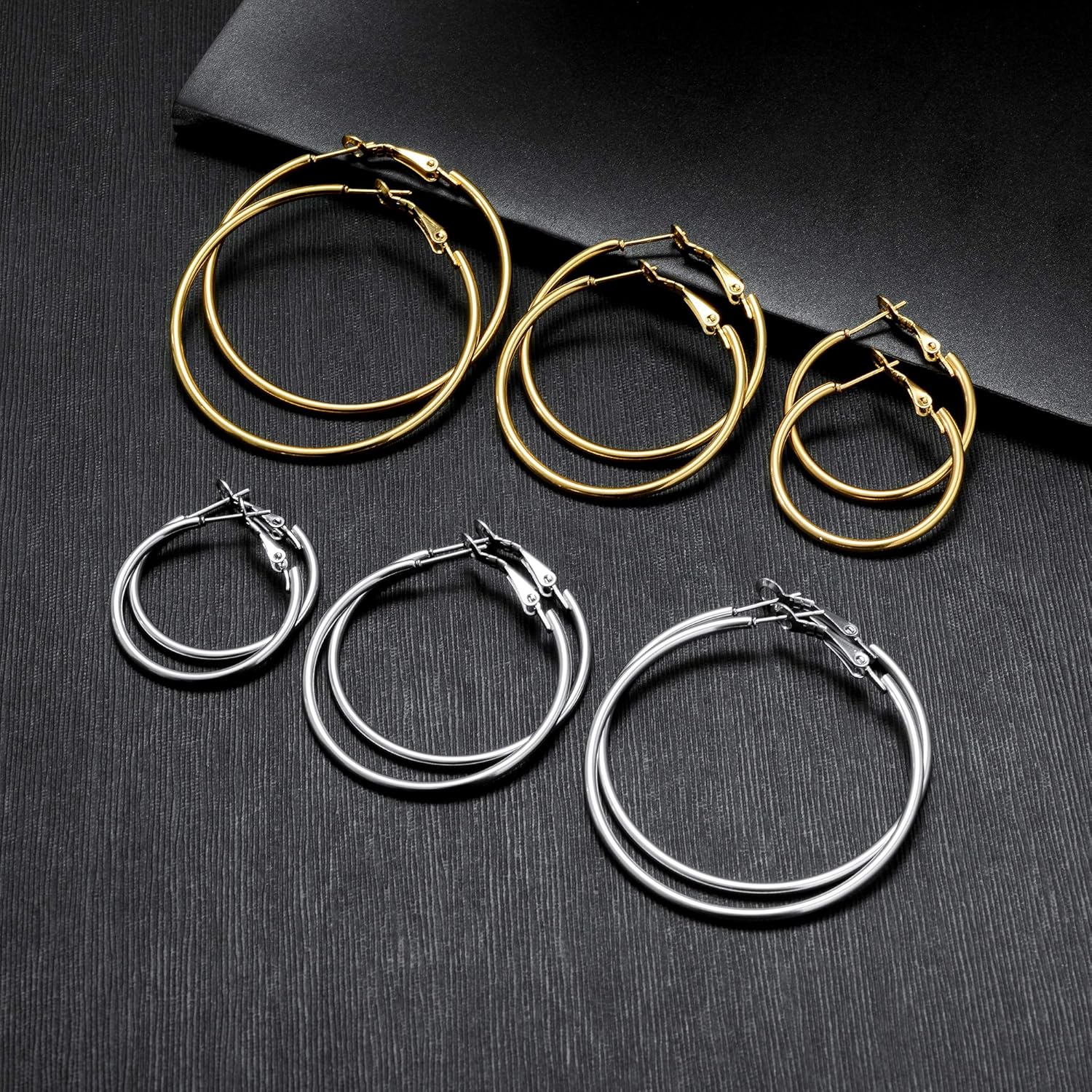 Stainless Steel Gold/Silver Plated Hoop Earrings for Women, Hypoallergenic 14k Gold Hoops Huggie Earrings Lightweight Cartilage Small CZ Ball Flatback Studs Earring Pack for Multiple Piercing