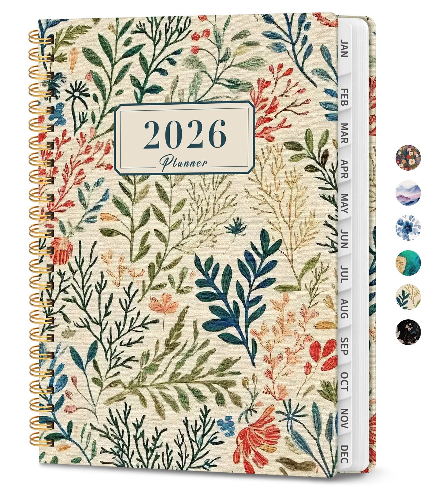 Hardcover 2026 Planner, Weekly and Monthly Calendar, Jan - Dec 2026 Planner Book with Tabs for Women, Inner Pocket, Spiral Bound, Perfect for Office/Home/School Supplies, Petals, A5, 6.3" x 8.5"