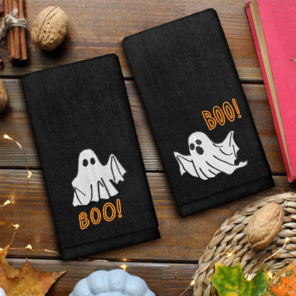 Halloween Hand Towels Set of 2 Embroidered Boo Ghost Dish Towels 13.7 x 29.5 Inch Spooky Home Decor Holiday Decorative Towels for Kitchen Bathroom