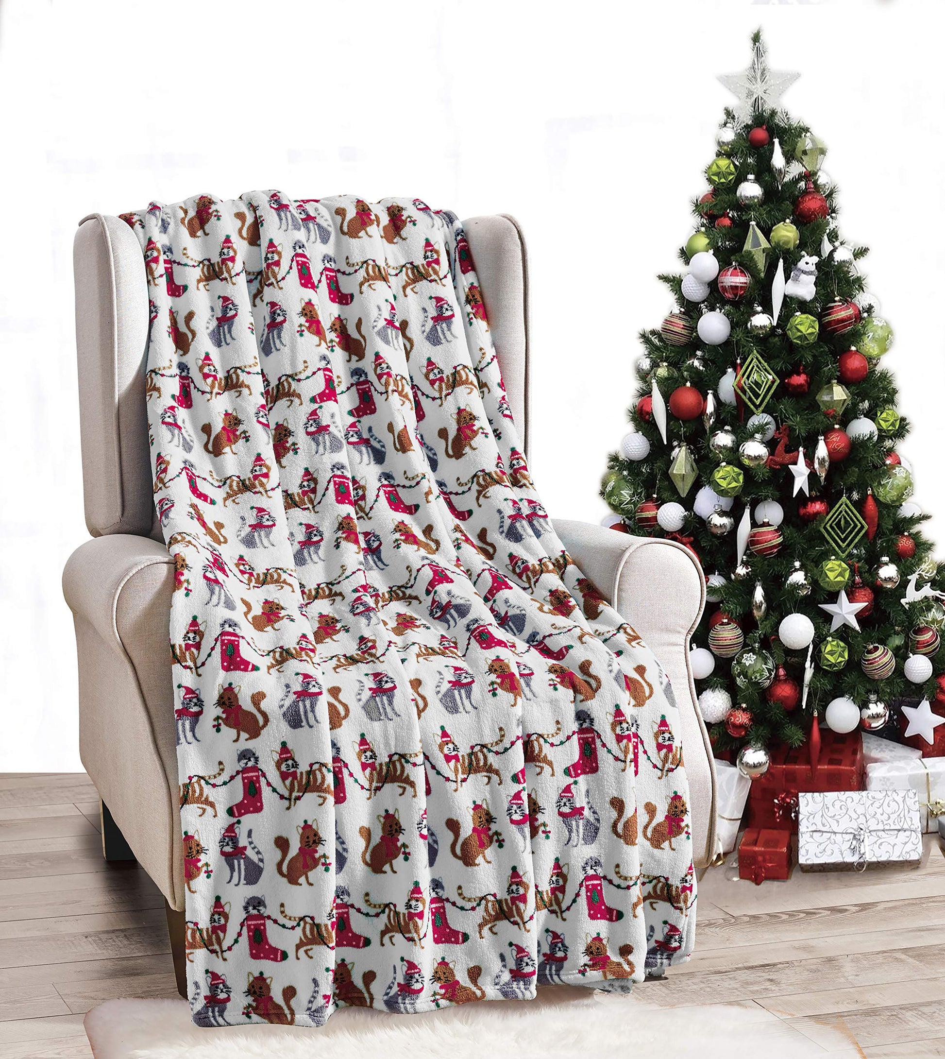 Elegant Comfort Luxury Velvet Super Soft Christmas Prints Fleece Blanket-Holiday Theme Home Décor Fuzzy Warm and Cozy Throws for Winter Bedding, Couch and Gift, 50 x 60 inch, Burgundy Reindeer