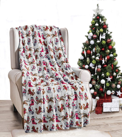 Elegant Comfort Luxury Velvet Super Soft Christmas Prints Fleece Blanket-Holiday Theme Home Décor Fuzzy Warm and Cozy Throws for Winter Bedding, Couch and Gift, 50 x 60 inch, Burgundy Reindeer