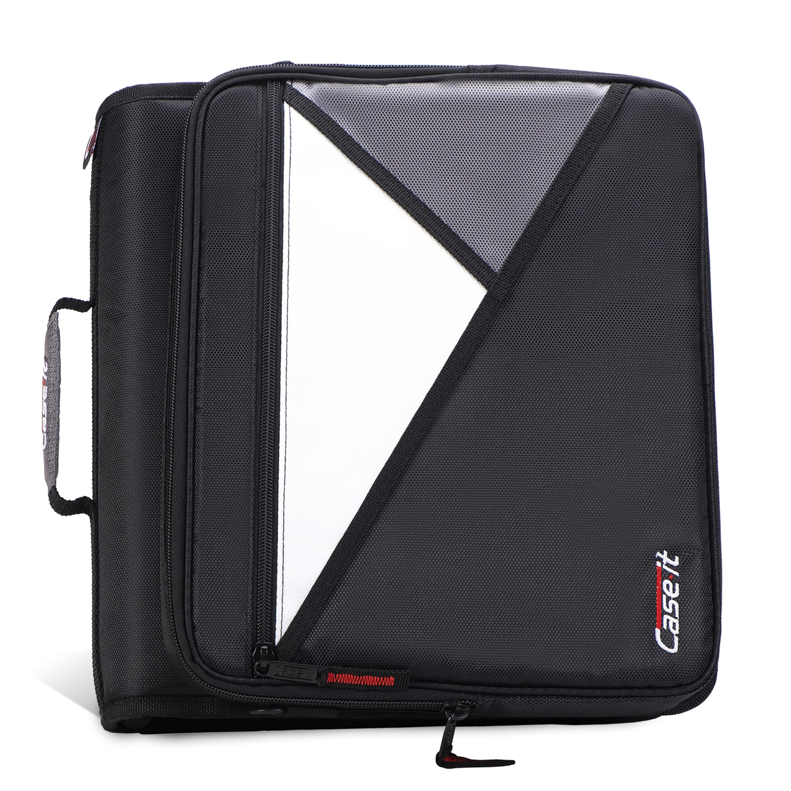 Case-It 2 Inch 3 D-Ring Zipper Binder with Padded Laptop Case Workstation, Shoulder Strap, LT-117, Black