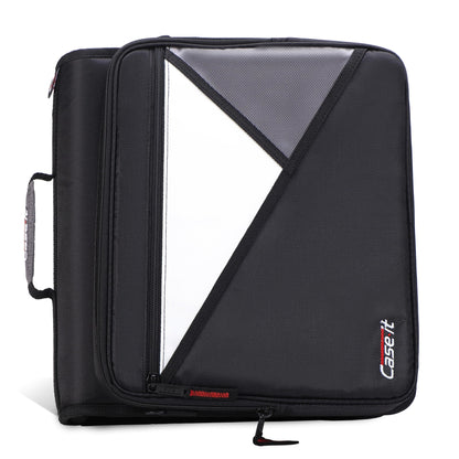 Case-It 2 Inch 3 D-Ring Zipper Binder with Padded Laptop Case Workstation, Shoulder Strap, LT-117, Black