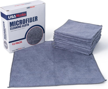 USANOOKS Microfiber Cleaning Cloth Grey - 12 Pcs (12.5"x12.5") - High Performance - 1200 Washes, Ultra Absorbent Microfiber Towel Weave Grime & Liquid for Streak-Free Mirror Shine - Car Washing Cloth