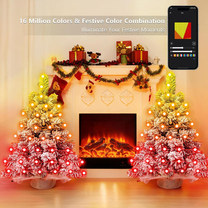 Brizled Snow Flocked Smart Christmas Tree, 2ft Mini Christmas Tree with 100 LED RGB Light, App/Voice Control 159+ Scenes Tabletop Xmas Tree USB C Music Small Tree Work with PD Power for Fireplace Desk